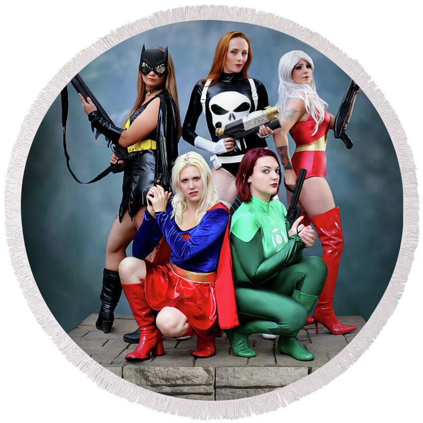 Super Round Beach Towel featuring the photograph Costumed Heroines by Jon Volden