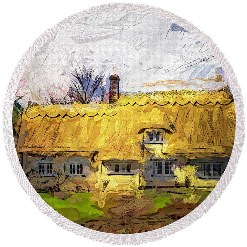  Round Beach Towel featuring the photograph Cottage at Matching Green by Jack Torcello