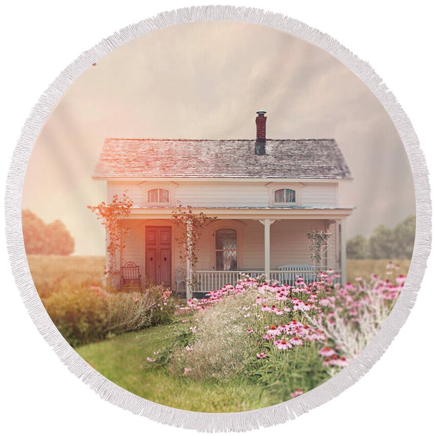 Beautiful Round Beach Towel featuring the photograph Country Cottage garden by Ethiriel Photography