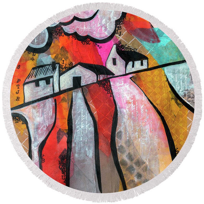  Painting Round Beach Towel featuring the mixed media Country Life by Ariadna De Raadt
