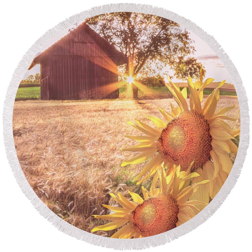 Barns Round Beach Towel featuring the photograph Country Longing by Debra and Dave Vanderlaan