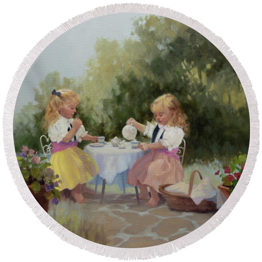 Figurative Art Round Beach Towel featuring the painting Country Tea by Carolyne Hawley