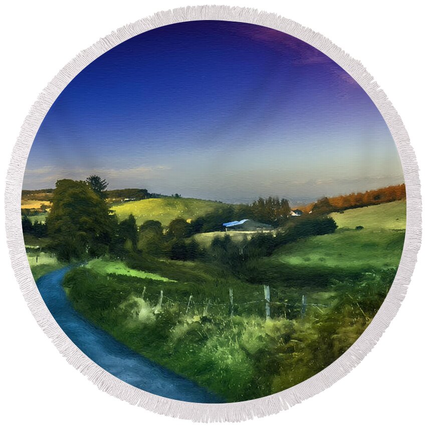 Landscape Round Beach Towel featuring the painting Countryside near Dublin Ireland by Dean Wittle