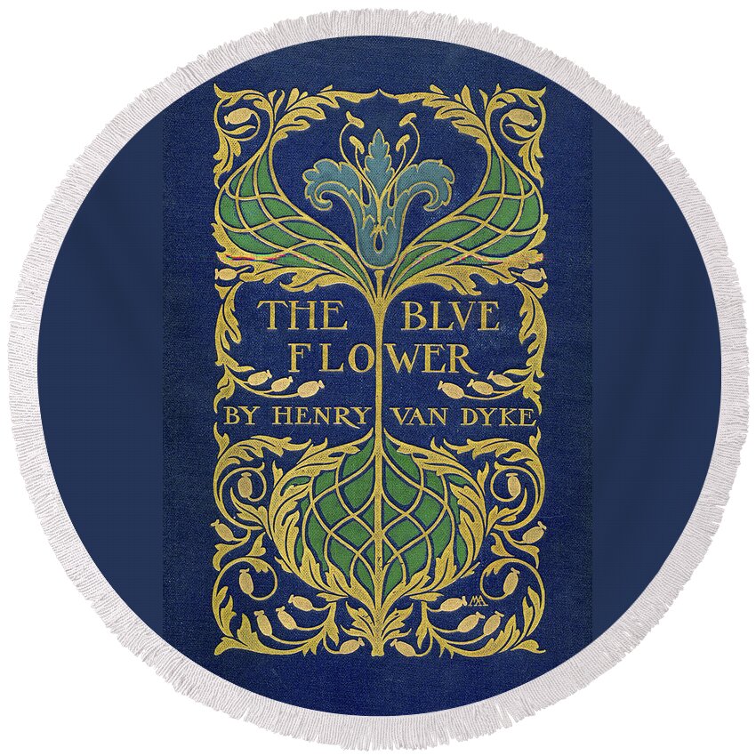 Binding Design Round Beach Towel featuring the mixed media Cover design for The Blue Flower by Margaret Armstrong