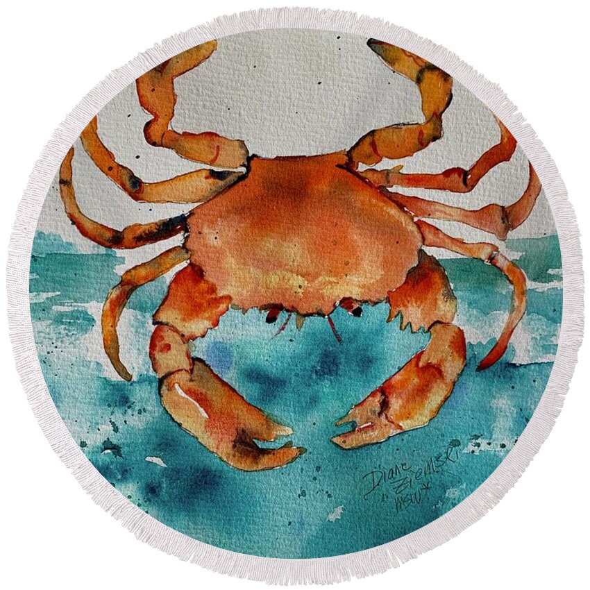  Round Beach Towel featuring the painting Crabbie by Diane Ziemski