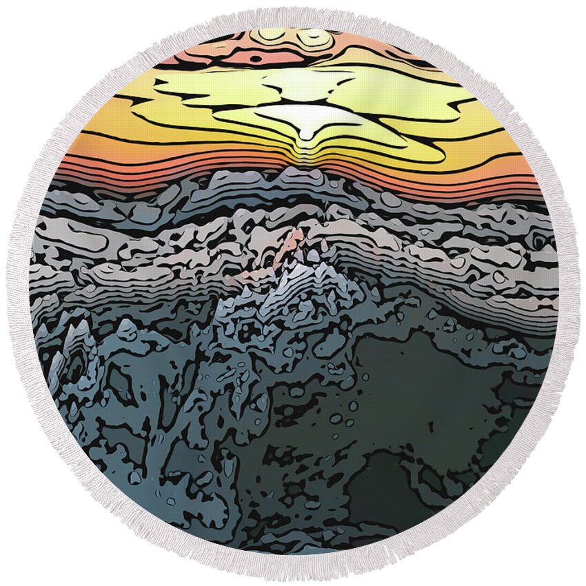 Sunset Round Beach Towel featuring the digital art Crashing Waves At Sunset by Phil Perkins