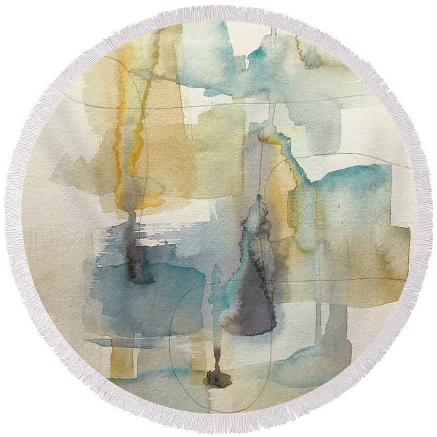 Brown Round Beach Towel featuring the painting Crazy Days Abstract by Luisa Millicent