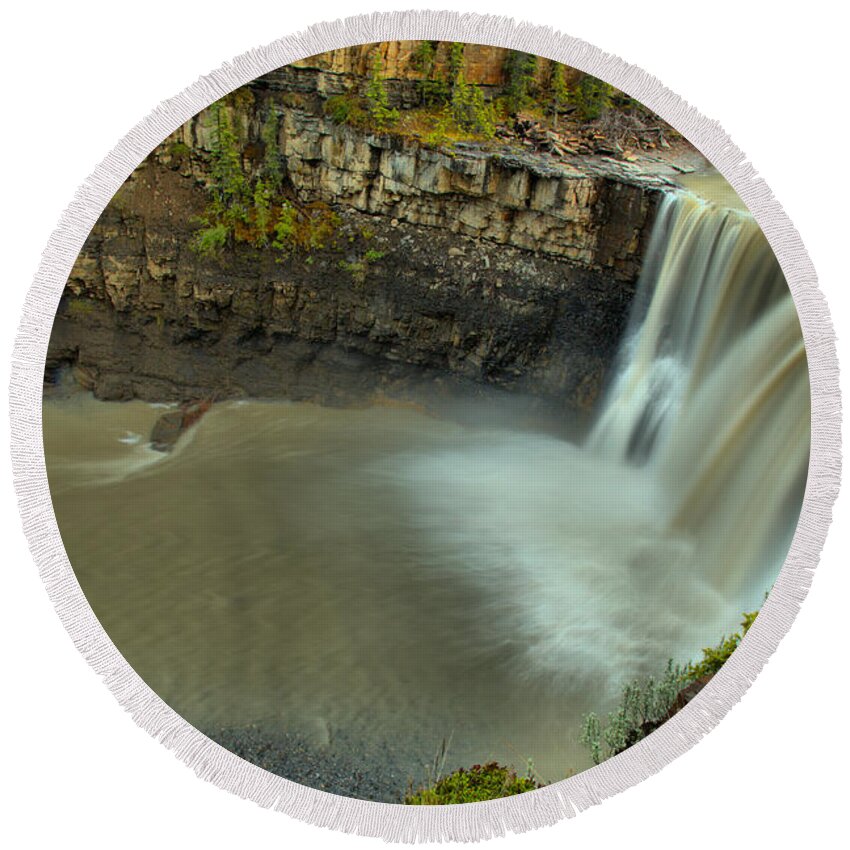 Crescent Falls Round Beach Towel featuring the photograph Crescent Falls On The Bighorn River by Adam Jewell
