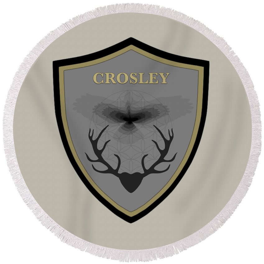 Ancestral Round Beach Towel featuring the digital art Crosley Family Crest by AHONU Aingeal Rose