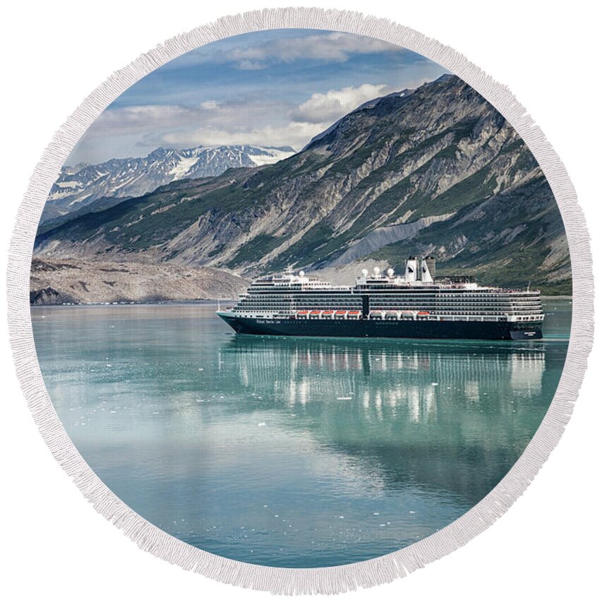 Cruise Ship Round Beach Towel featuring the photograph Cruise Ship by Timothy Johnson