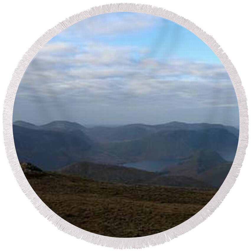 Cumbria Round Beach Towel featuring the photograph Crummock Water and Grasmoor from Robinson by Lukasz Ryszka