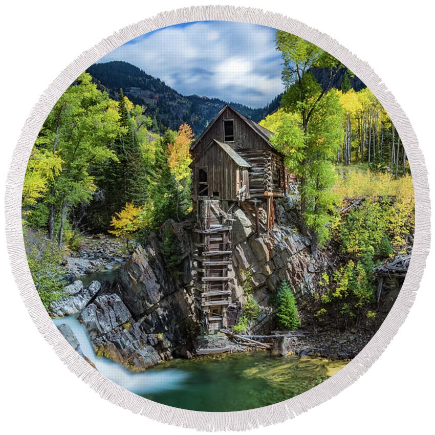 Crystal Mill Round Beach Towel featuring the photograph Crystal Mill L 2 56 14 by Joe Kopp