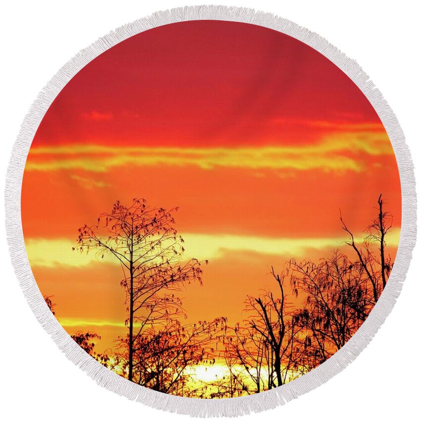 Sunset Round Beach Towel featuring the photograph Cypress Swamp Sunset 5 by Steve DaPonte