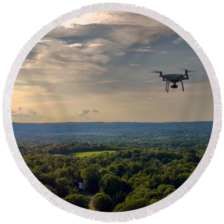 Drone Round Beach Towel featuring the photograph D R O N E by Anthony Giammarino