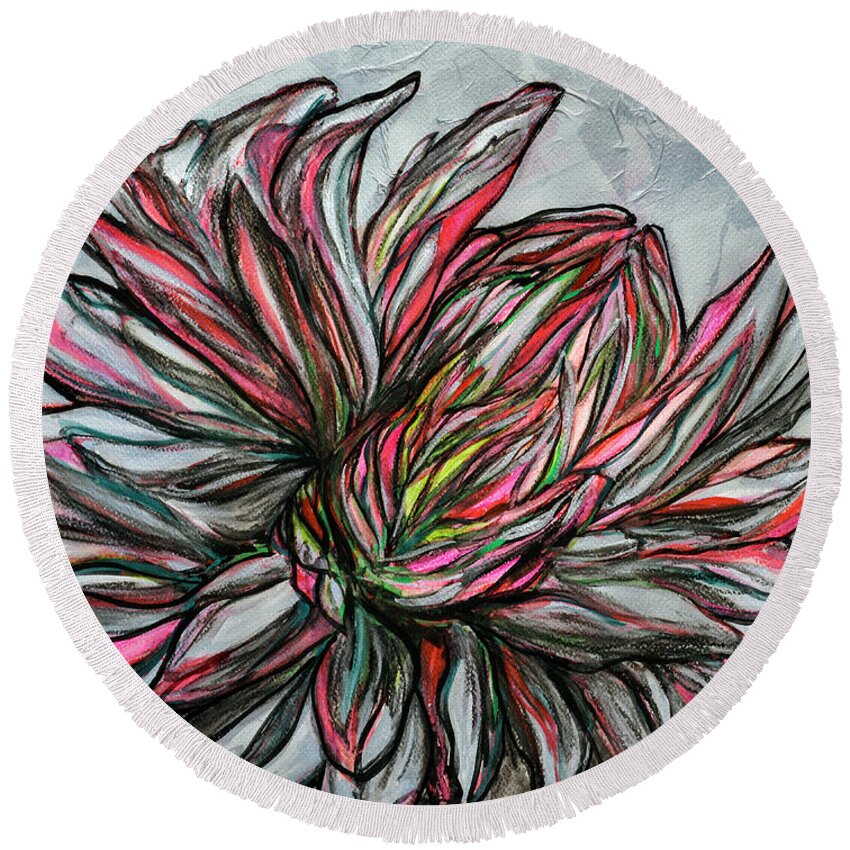 Dahlia Round Beach Towel featuring the painting Dahlia by Rebecca Weeks