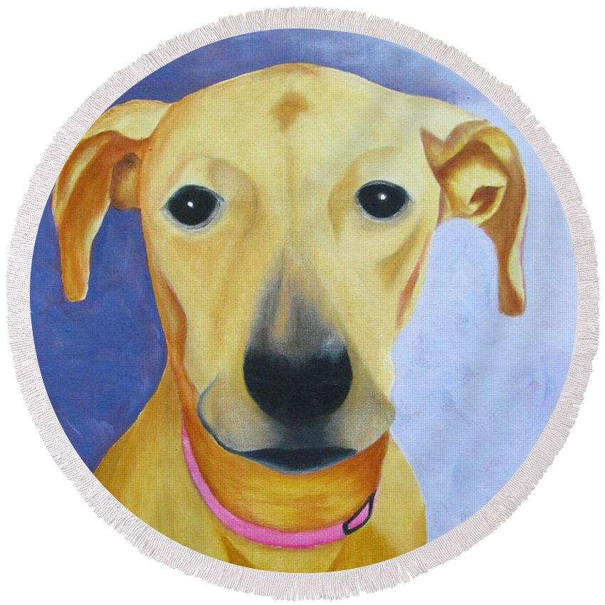 Dog Round Beach Towel featuring the painting Daisy by Gloria E Barreto-Rodriguez
