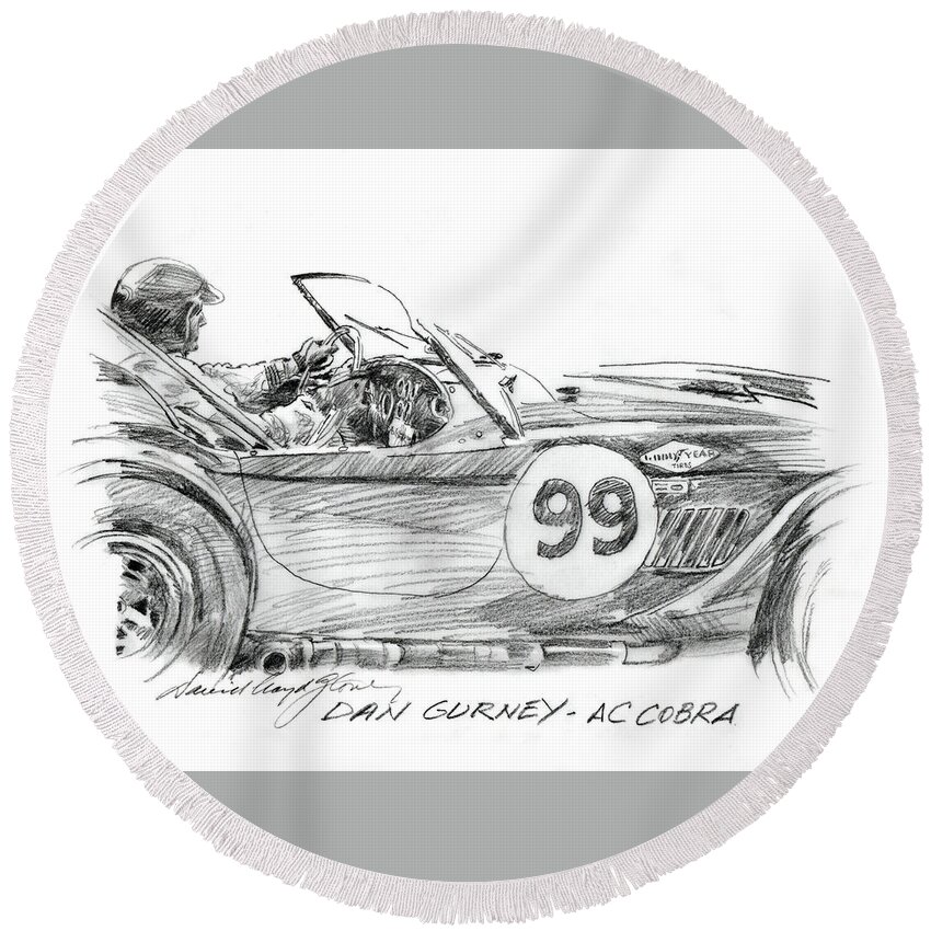 Ac Cobra Round Beach Towel featuring the painting Dan Gurney Racing Ac Cobra 289 by David Lloyd Glover