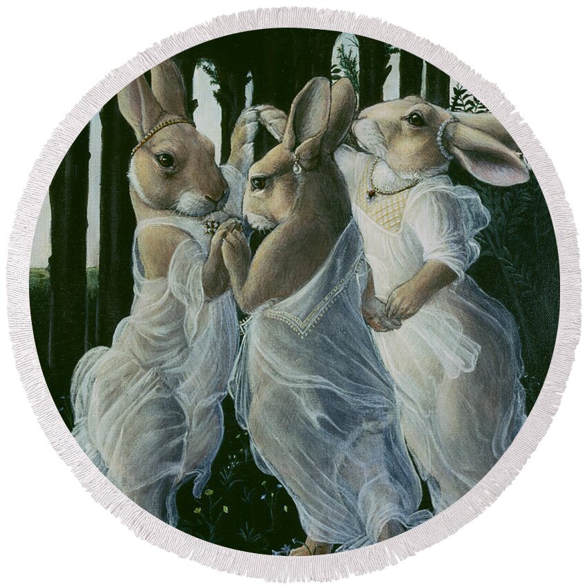 Bunnies Round Beach Towel featuring the painting Dancing Graces by Melinda Copper