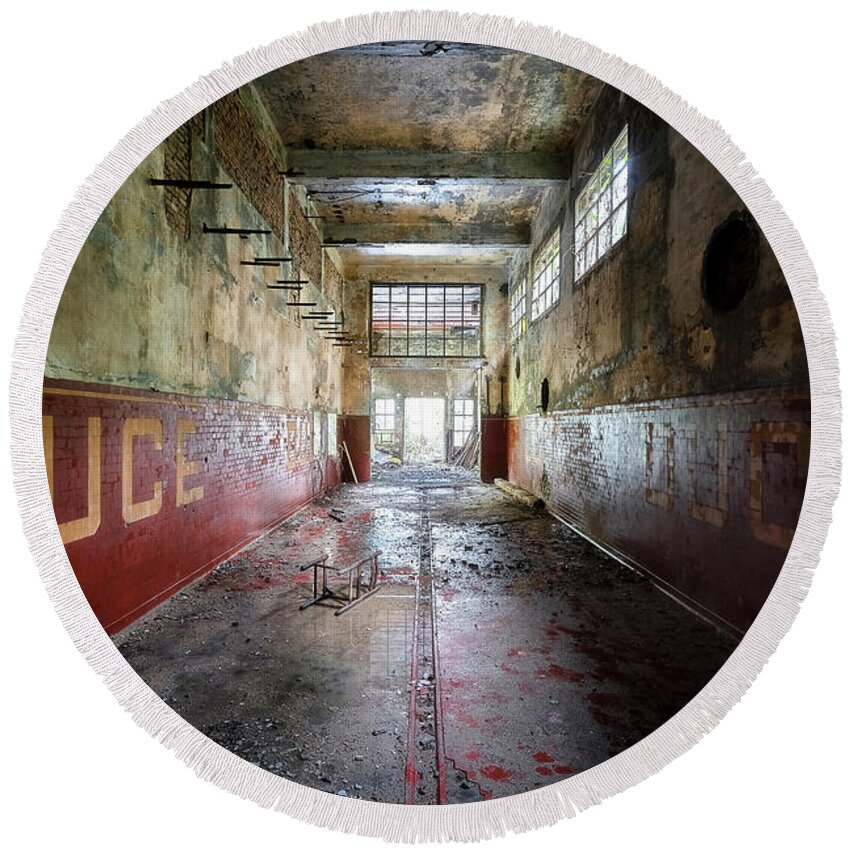 Urban Round Beach Towel featuring the photograph Dark and Abandoned Hallway by Roman Robroek