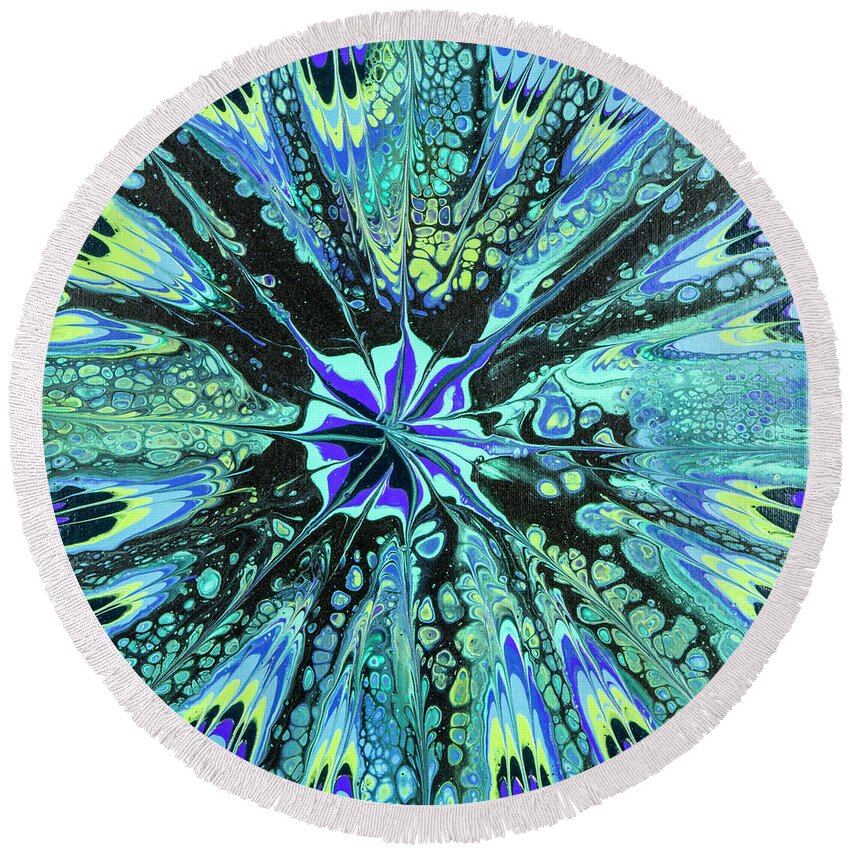 Poured Acrylics Round Beach Towel featuring the painting Dark Star by Lucy Arnold