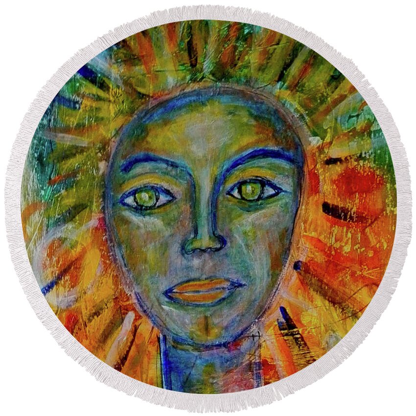 Sun Round Beach Towel featuring the painting Daughter of the Sun and Moon by Mimulux Patricia No