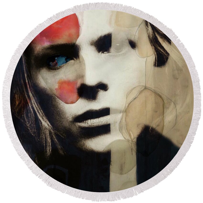 David Bowie Round Beach Towel featuring the mixed media David Bowie - This Is Not America by Paul Lovering