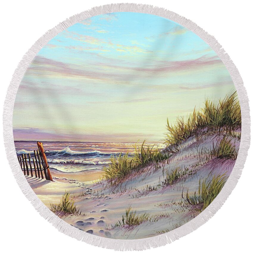 Seascape Round Beach Towel featuring the painting Dawn at the Beach by Joe Mandrick