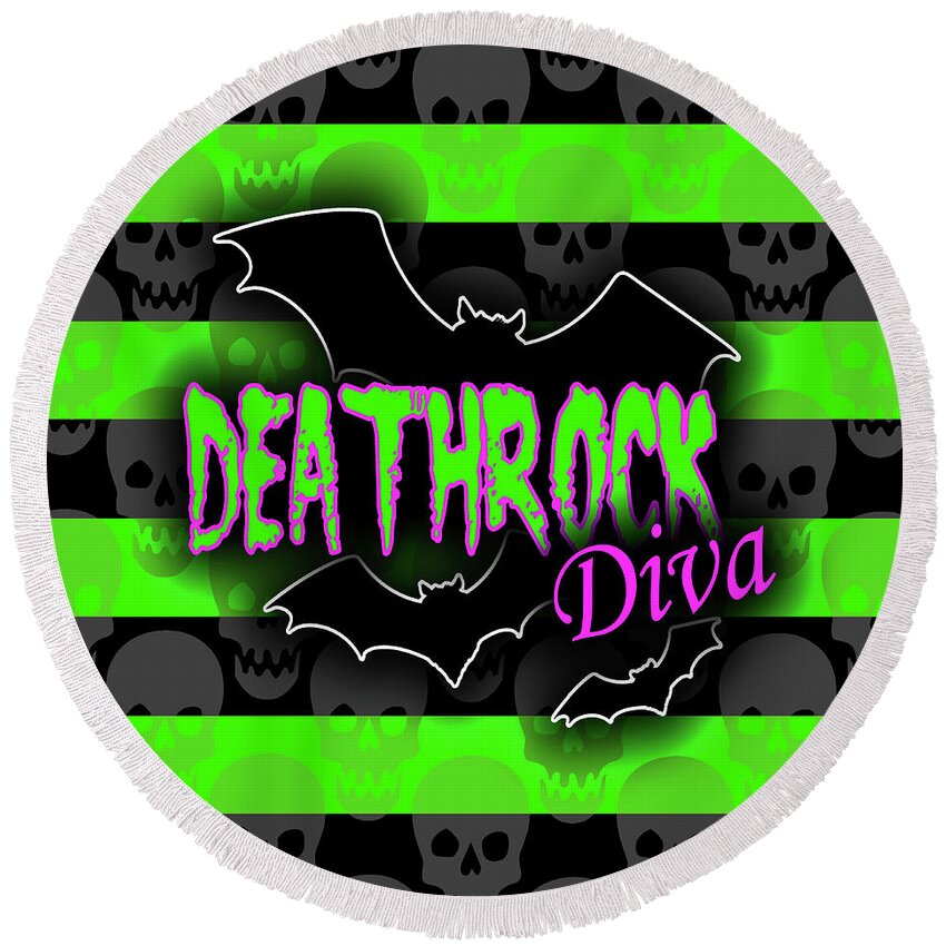 Deathrock Round Beach Towel featuring the digital art Deathrock Diva Graphic by Roseanne Jones