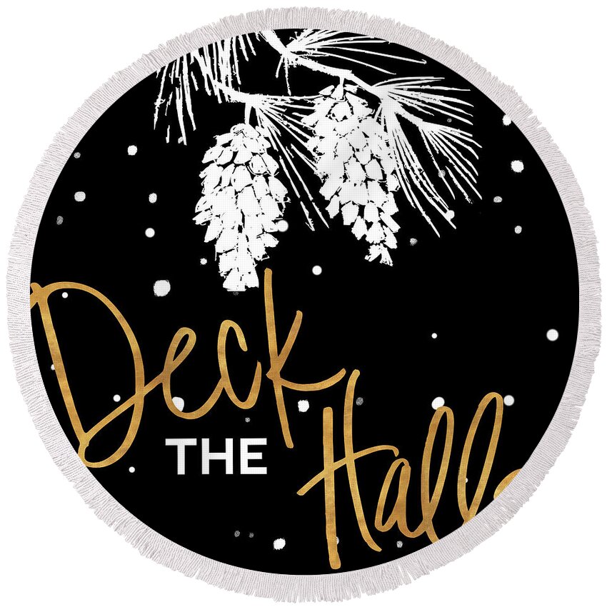 Deck Round Beach Towel featuring the mixed media Deck The Halls In The Snow by Nicholas Biscardi