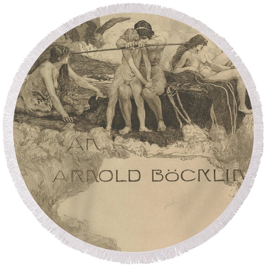 19th Century Art Round Beach Towel featuring the relief Dedication by Max Klinger