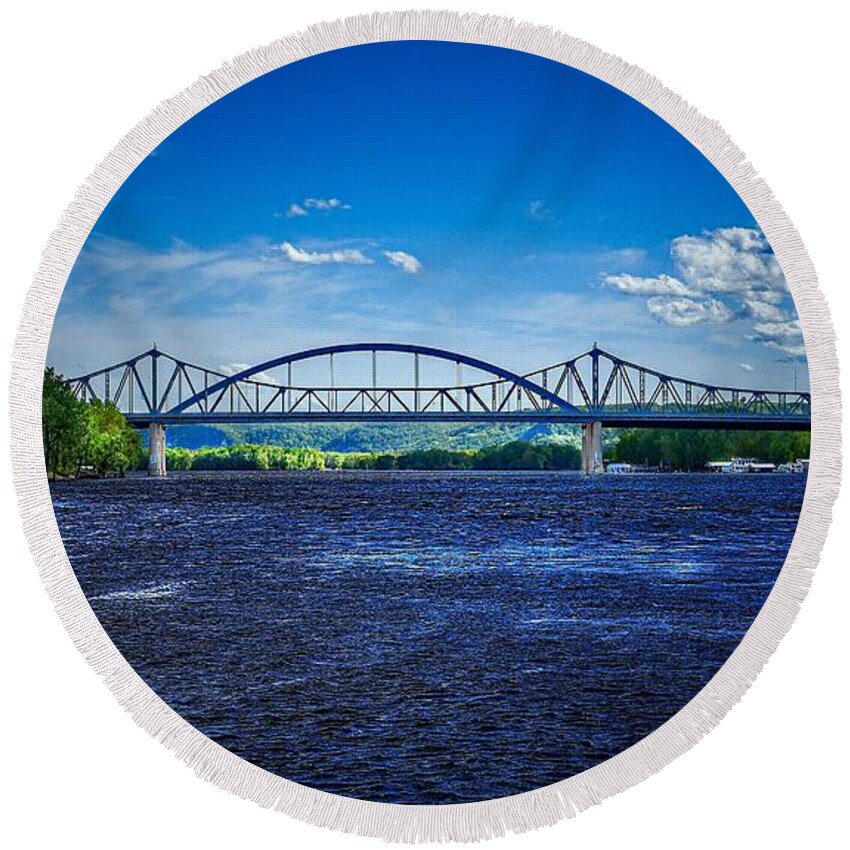 Mississippi River Round Beach Towel featuring the photograph Deep Blue On The Mississippi by Phil S Addis