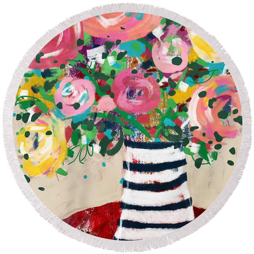 Flowers Round Beach Towel featuring the mixed media Delightful Bouquet 5- Art by Linda Woods by Linda Woods