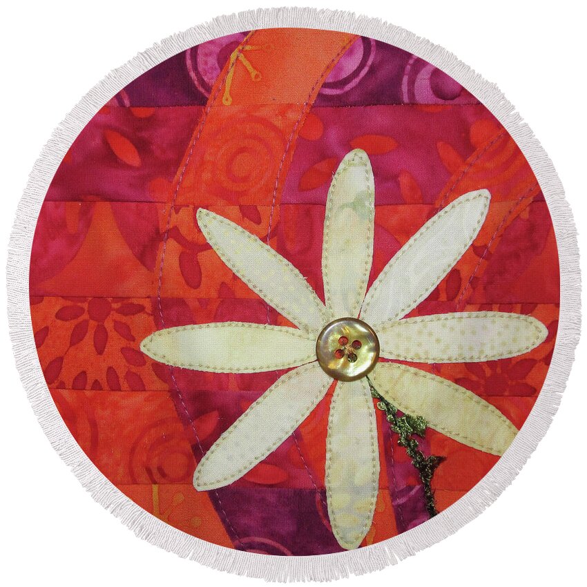 Daisy Round Beach Towel featuring the tapestry - textile Delightful Daisy by Pam Geisel