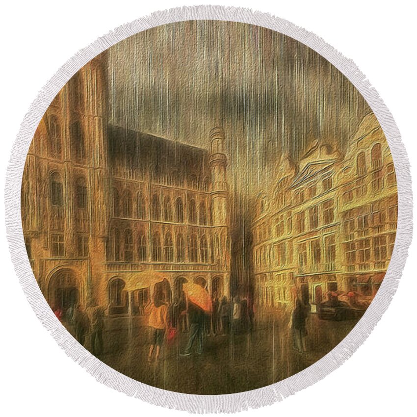 La Grande Place Round Beach Towel featuring the photograph Deluge by Leigh Kemp