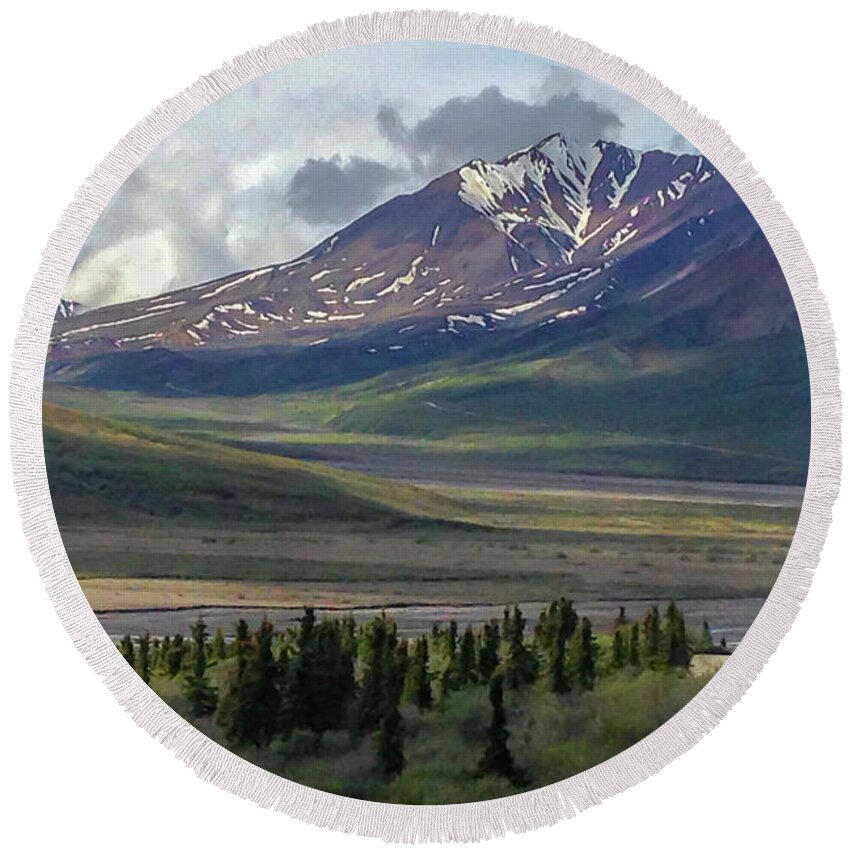 Nature Round Beach Towel featuring the photograph Denali by Barry Bohn