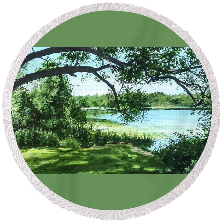 Lake Round Beach Towel featuring the painting Destiny by William Brody