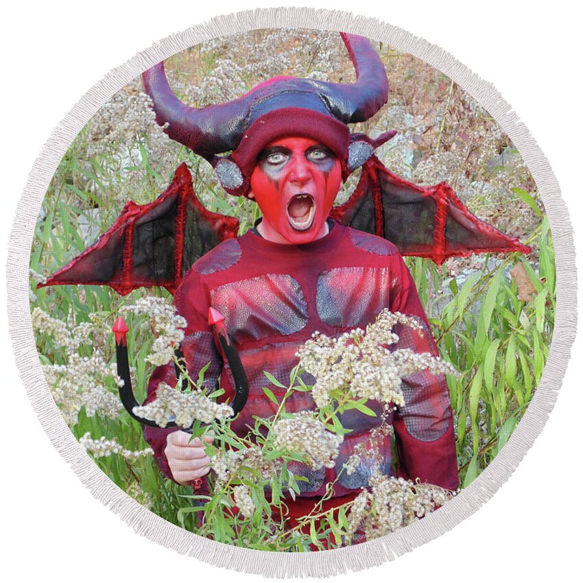 Halloween Round Beach Towel featuring the photograph Devil Costume 5 by Amy E Fraser