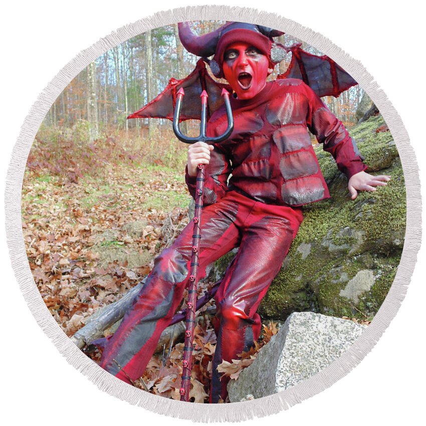 Halloween Round Beach Towel featuring the photograph Devil Costume 8 by Amy E Fraser