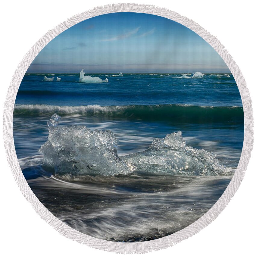 Iceland Round Beach Towel featuring the photograph Diamond on the Beach by Amanda Jones
