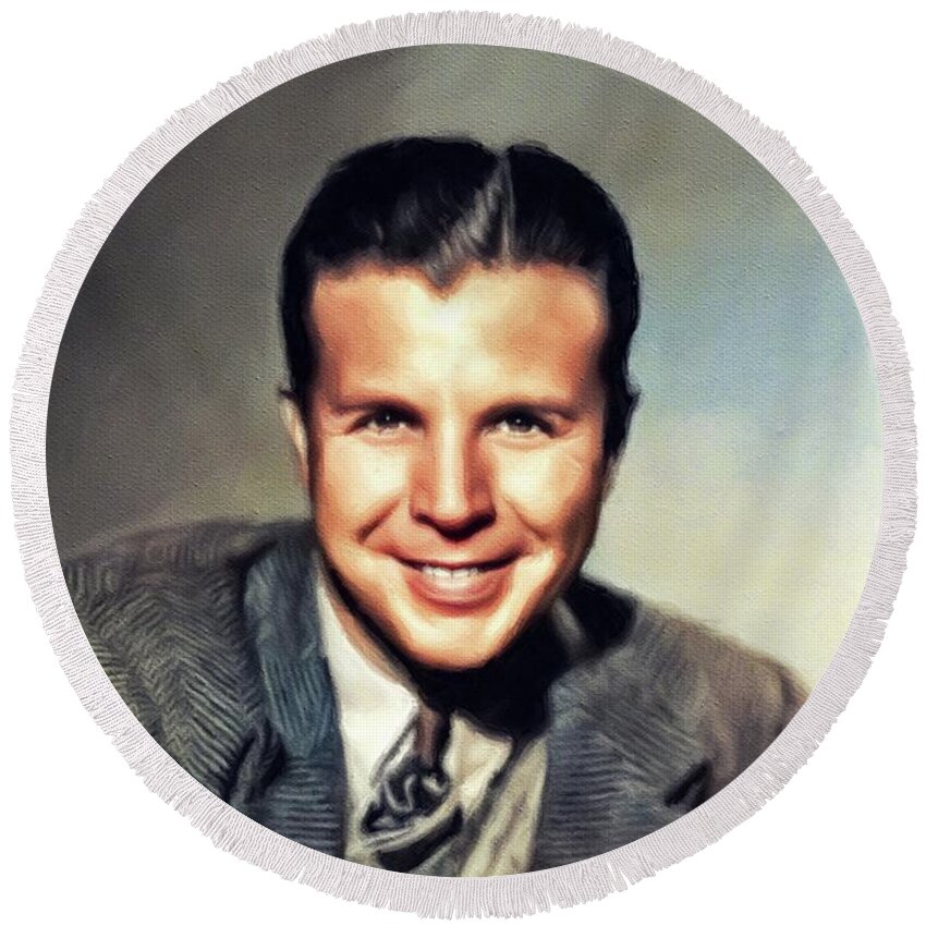 Dick Round Beach Towel featuring the painting Dick Powell, Vintage Actor by Esoterica Art Agency