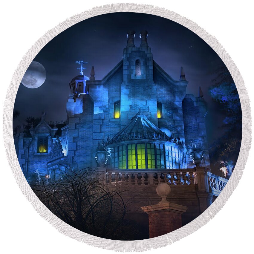 Magic Kingdom Round Beach Towel featuring the photograph Disney World's Haunted Mansion by Mark Andrew Thomas