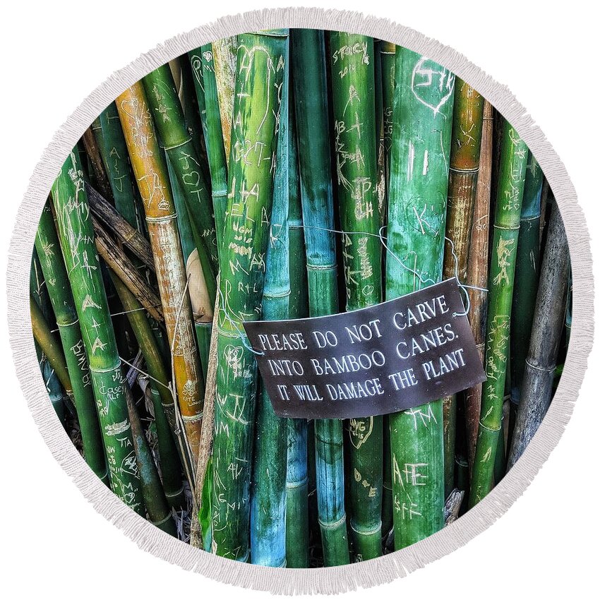 Bamboo Round Beach Towel featuring the photograph Do Not Carve by Portia Olaughlin