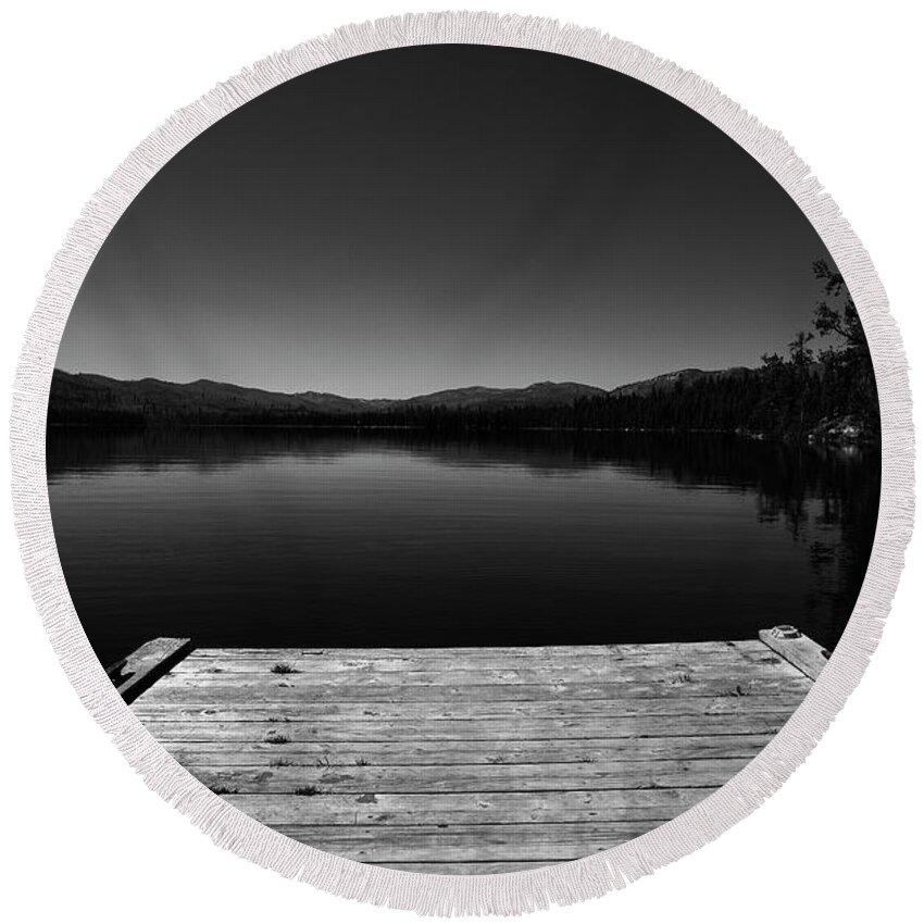 Water Round Beach Towel featuring the photograph Dock At Dusk by Tom Gresham