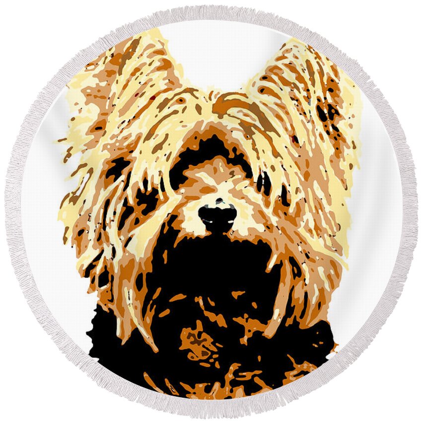 Dog Round Beach Towel featuring the digital art Dog 147 Yorkshire by Lucie Dumas