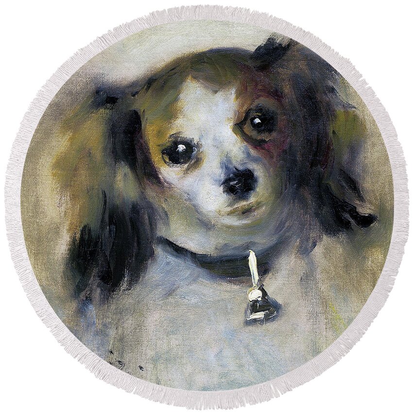 Dog Head Round Beach Towel featuring the painting Dog head - Digital Remastered Edition by Pierre-Auguste Renoir