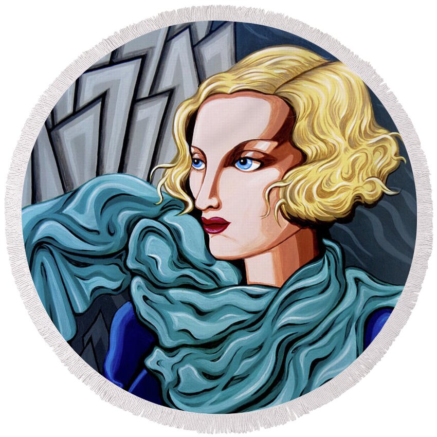 Art Deco Round Beach Towel featuring the painting Dominique by Tara Hutton