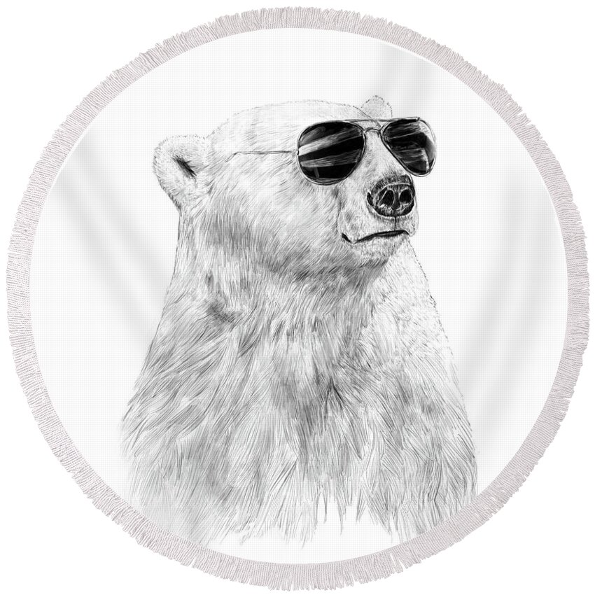 Polar Bear Round Beach Towel featuring the drawing Don't let the sun go down by Balazs Solti