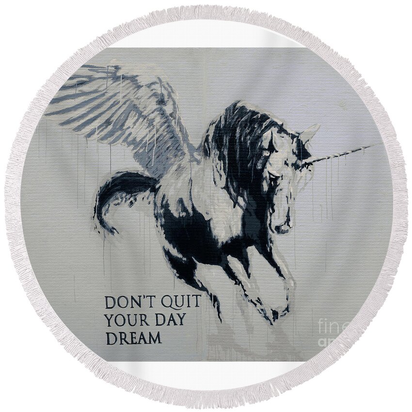 Horse Round Beach Towel featuring the painting Don't Quit Your Day Dream by SORROW Gallery