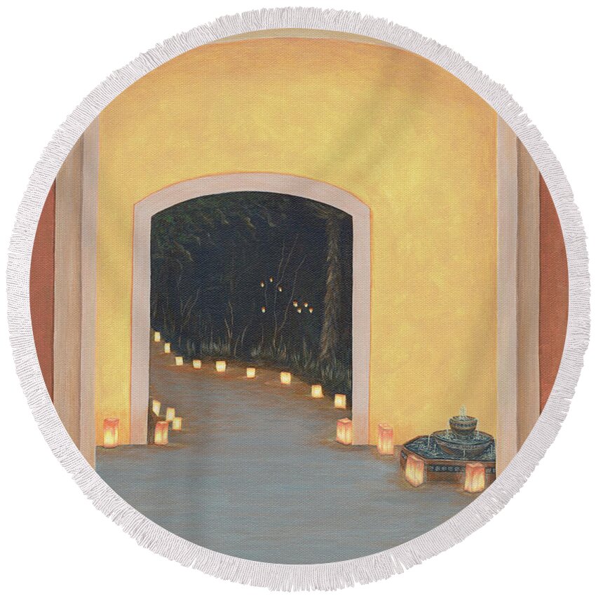 New Round Beach Towel featuring the painting Doorway to the Festival of Lights by Aicy Karbstein