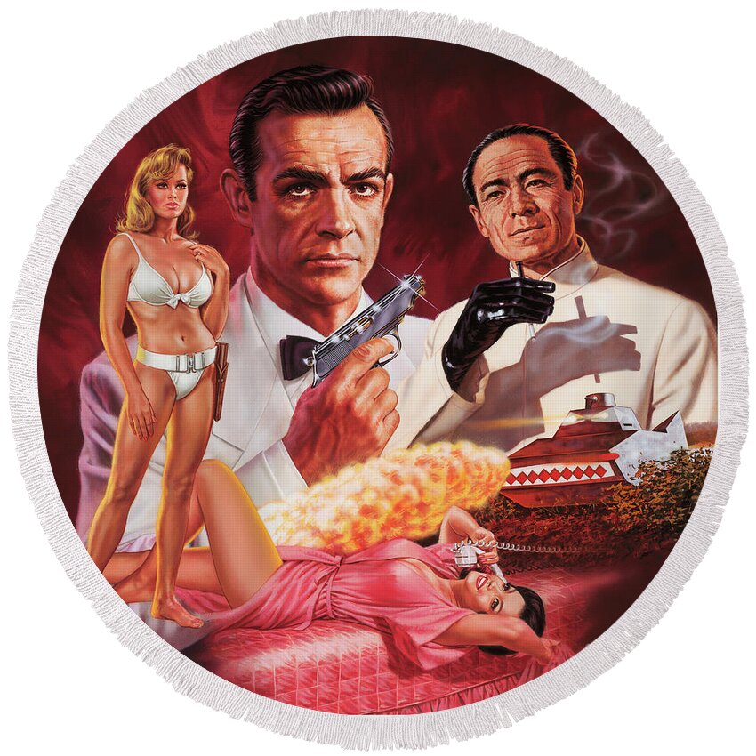 James Bond Round Beach Towel featuring the painting Dr. No by Dick Bobnick